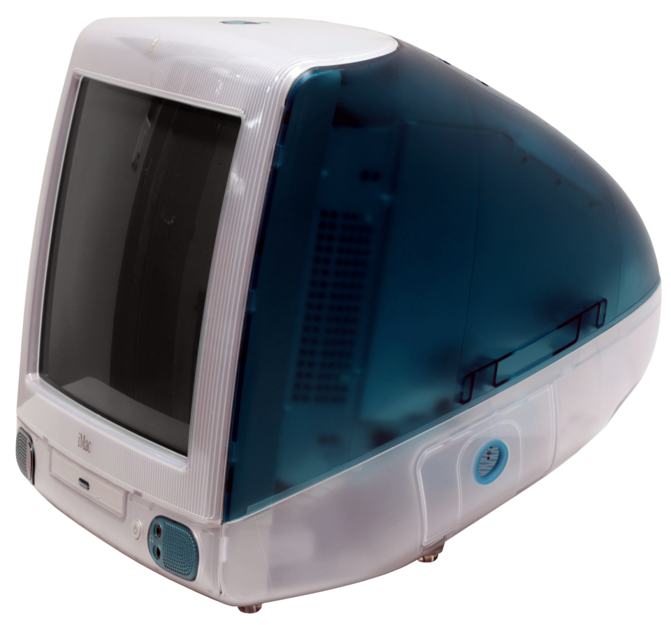 A Bondi Blue iMac all-in-one PC from 1998