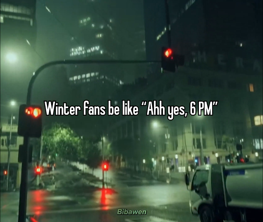A photo of a dark cityscape.

A caption at the center reads: "Winter fans be like: ah yes, 6pm"